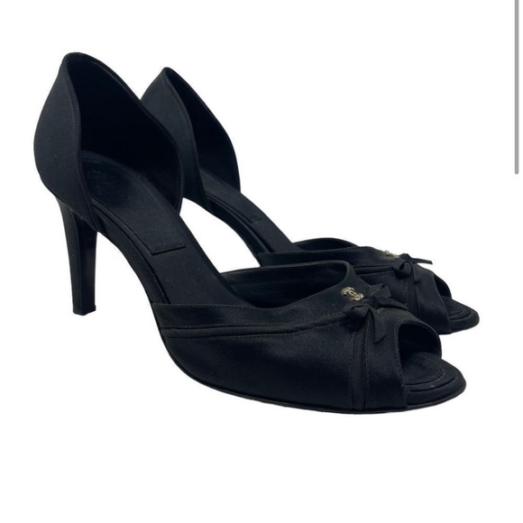 CHANEL Shoes - CHANEL black Satin d’Orsay pumps     heels size 41